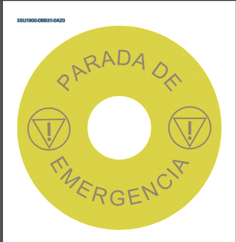 3SU1900-0BB31-0AZ0 Placa amarilla 2mm PARADA DE EMERGENCIA ø75mm