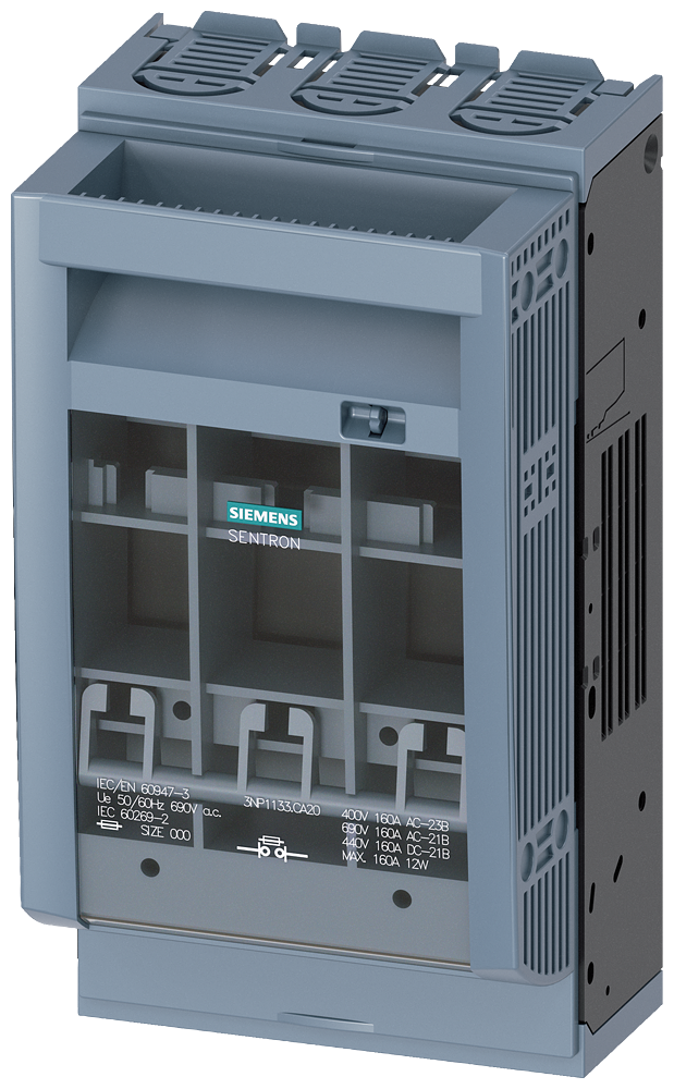 3NP1133-1CA20 SENTRON, interruptor-seccionador-fusible 3NP1, de 3 polos, NH00, 160 A