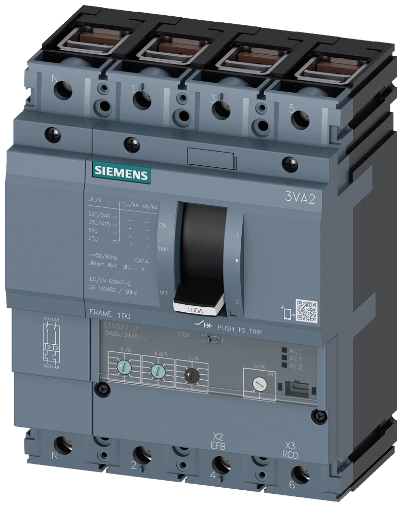 3VA2063-5HL46-0AA0 Interruptor automático 3VA2 IEC, Frame 100, clase de poder de corte M, Icu = 55&amp;