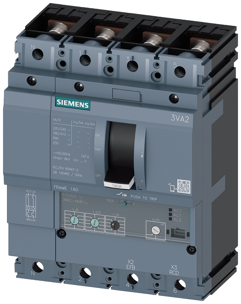 3VA2110-7HL42-0AA0 Interruptor automático 3VA2 IEC BASTIDOR 160 Clase de poder de corte C Icu=110 k