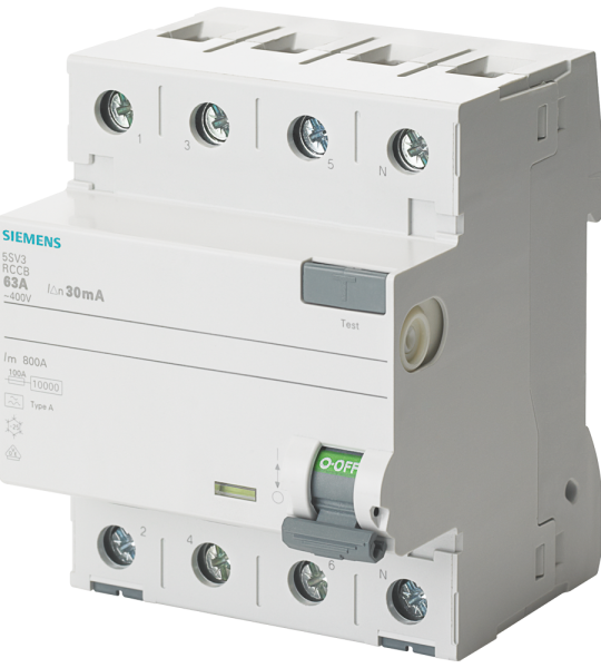5SV3657-6 Interruptor diferencial, de 4 polos, tipo A, In: 80 A, 300 mA, Un AC: 500 V