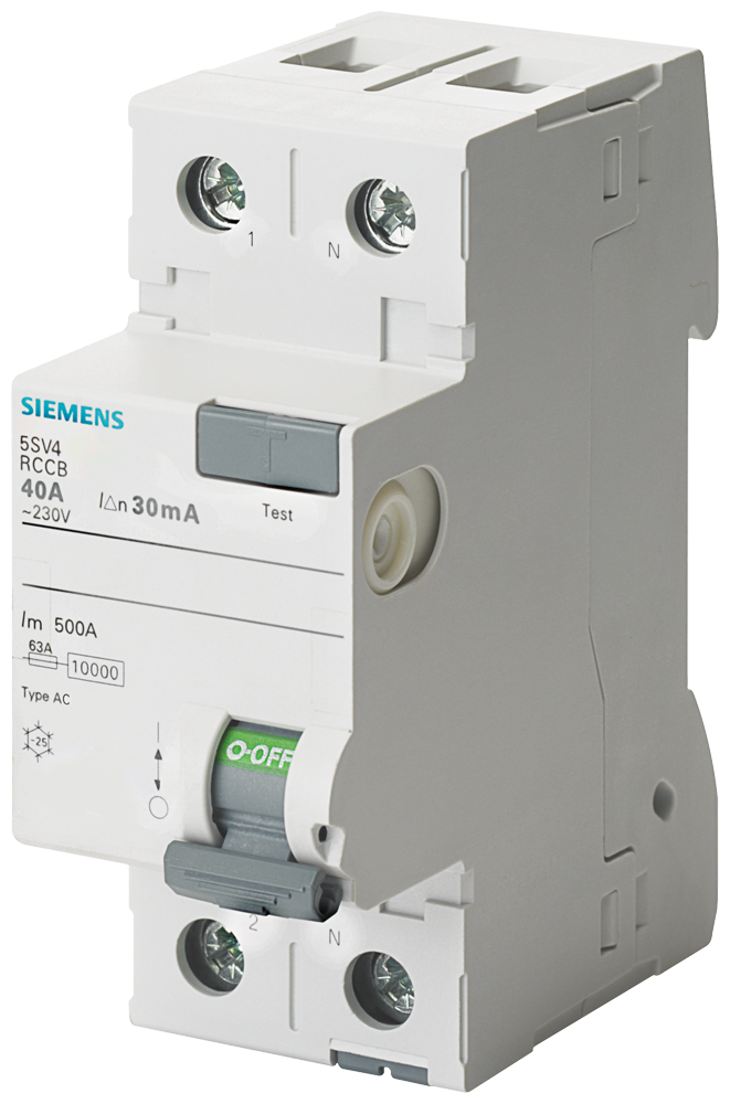 5SV4311-0KK13 Interruptor diferencial, de 2 polos, tipo AC, In: 16 A, 30 mA, Un AC: 24-125A V