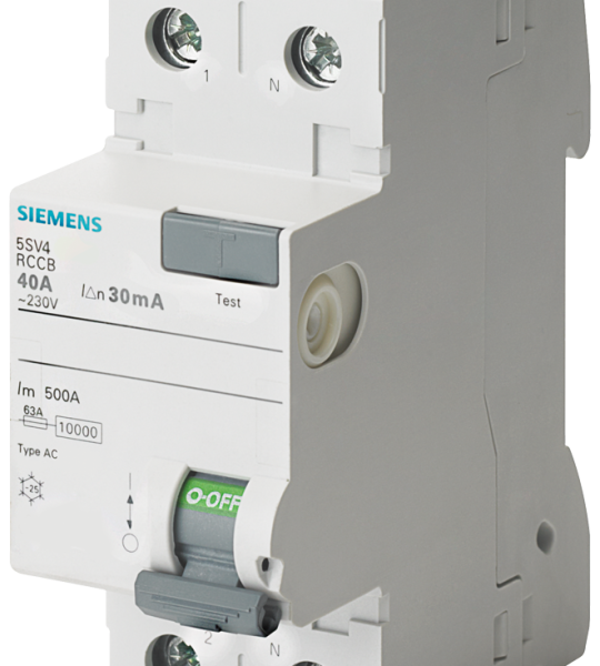 5SV4416-0 Interruptor diferencial, de 2 polos, tipo AC, In: 63 A, 100 mA, Un AC: 230 V