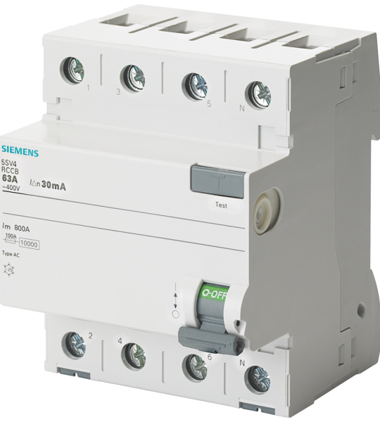 5SV4747-0 Interruptor diferencial, de 4 polos, tipo AC, In: 80 A, 500 mA, Un AC: 400 V