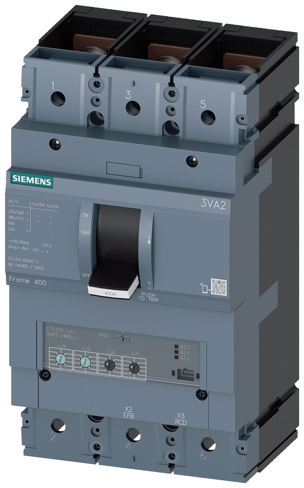 3VA2340-5HM32-0AA0 Interruptor automático 3VA2 IEC Frame 400 Clase de poder de corte M Icu=55kA @ 4