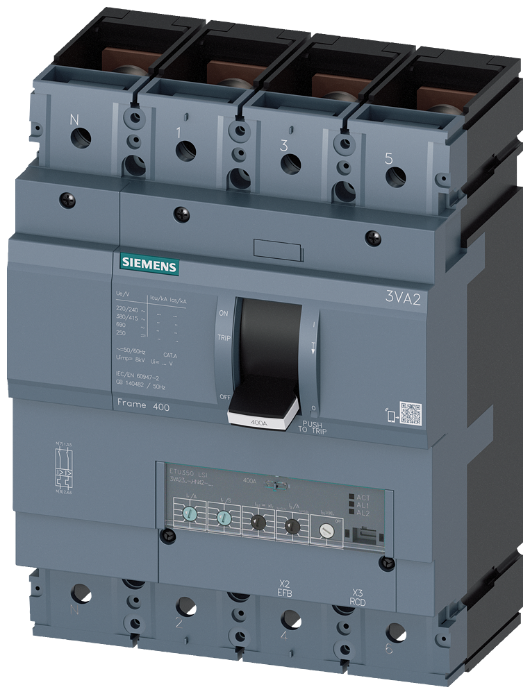 3VA2325-5HN42-0AA0 Interruptor automático 3VA2 IEC Frame 400 Clase de poder de corte M Icu=55kA @ 4