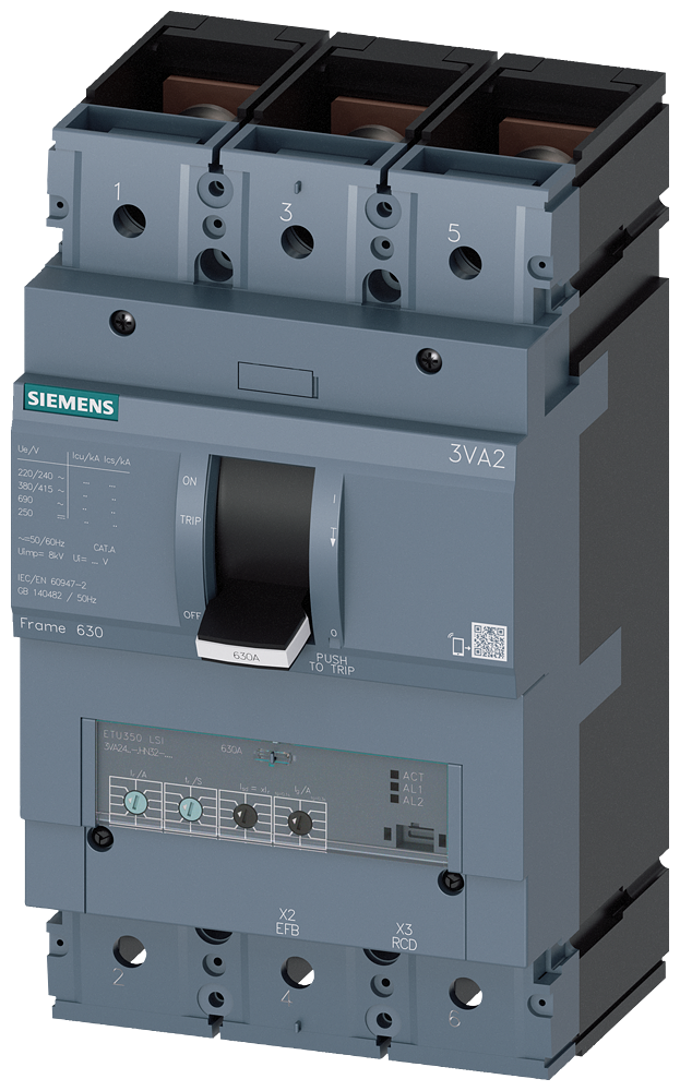 3VA2463-7HN32-0AA0 Interruptor automático 3VA2 IEC Frame 630 Clase de poder de corte C Icu=110 kA @