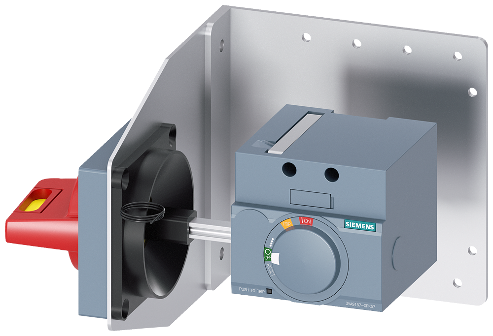 3VA9157-0PK57 Accionamiento giratorio de pared lateral, parada de emergencia, IEC IP65, con es