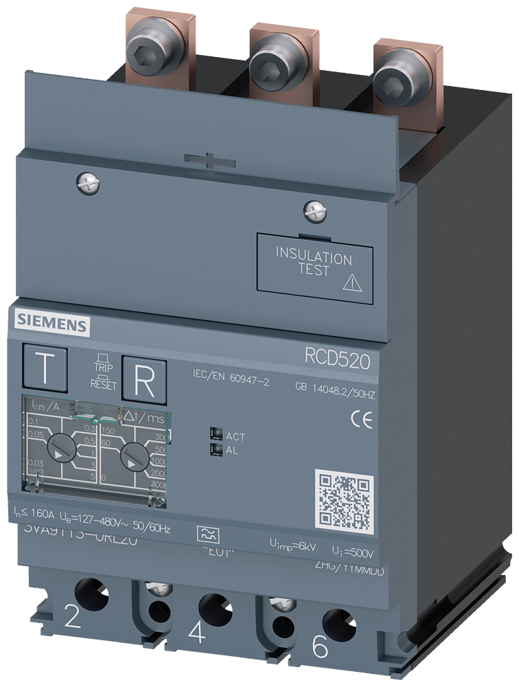 3VA9113-0RL20 Protección difer.RCD520 Basic RCD Tipo A 3P 160A