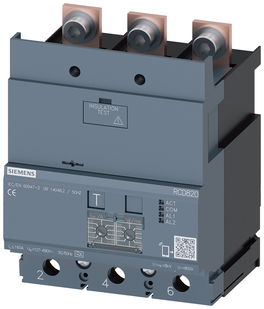 3VA9123-0RL30 Unidad de protección diferencial RCD820 Advanced RCD, tipo A, adosado inferior