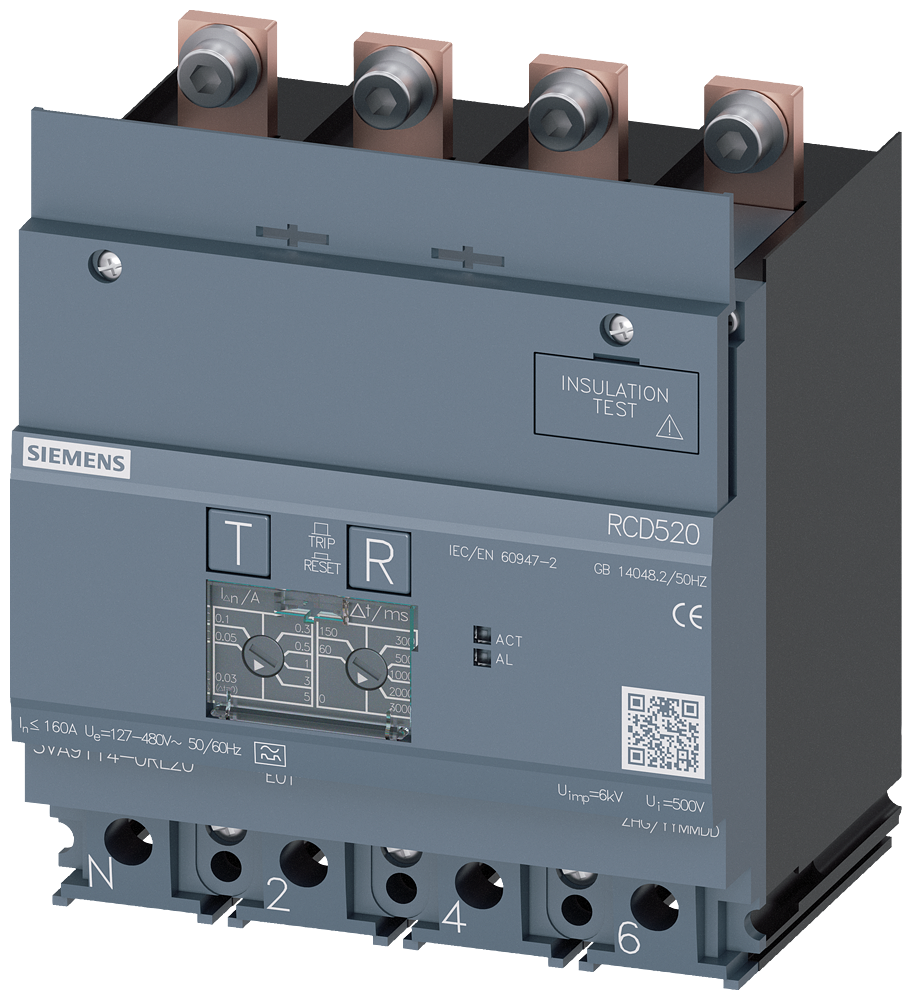 3VA9114-0RL20 Unidad de protección diferencial RCD520 Basic RCD, tipo A, adosado inferior