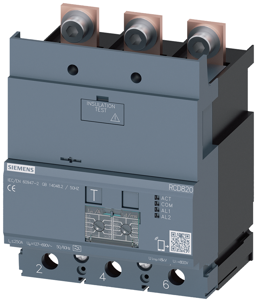 3VA9223-0RL30 Unidad de protección diferencial RCD820 Advanced RCD, tipo A, adosado inferior