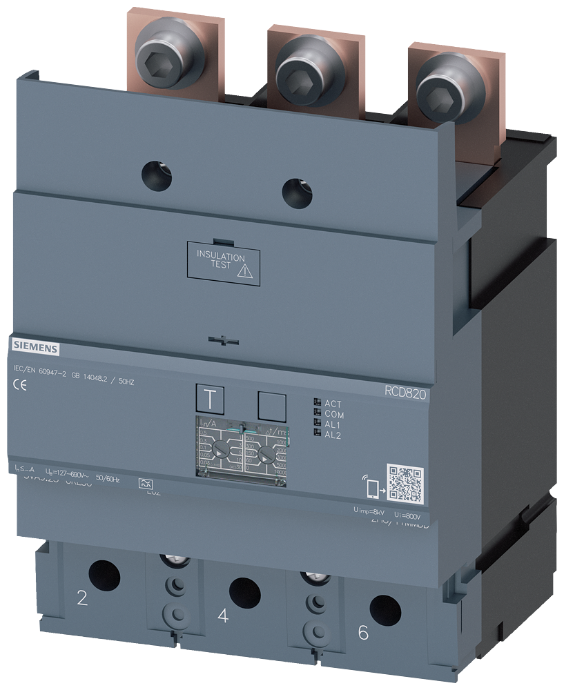 3VA9423-0RL30 Unidad de protección diferencial RCD820 Advanced RCD, tipo A, adosado inferior
