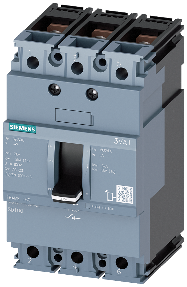 3VA1163-1AA32-0AA0 Interruptor-seccionador 3VA1 IEC, Frame 160, de 3 polos, SD100, In = 63 A, 