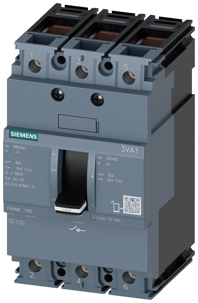3VA1163-1AA36-0AA0 Interruptor-seccionador 3VA1 IEC, Frame 160, de 3 polos, SD100, In = 63 A, 