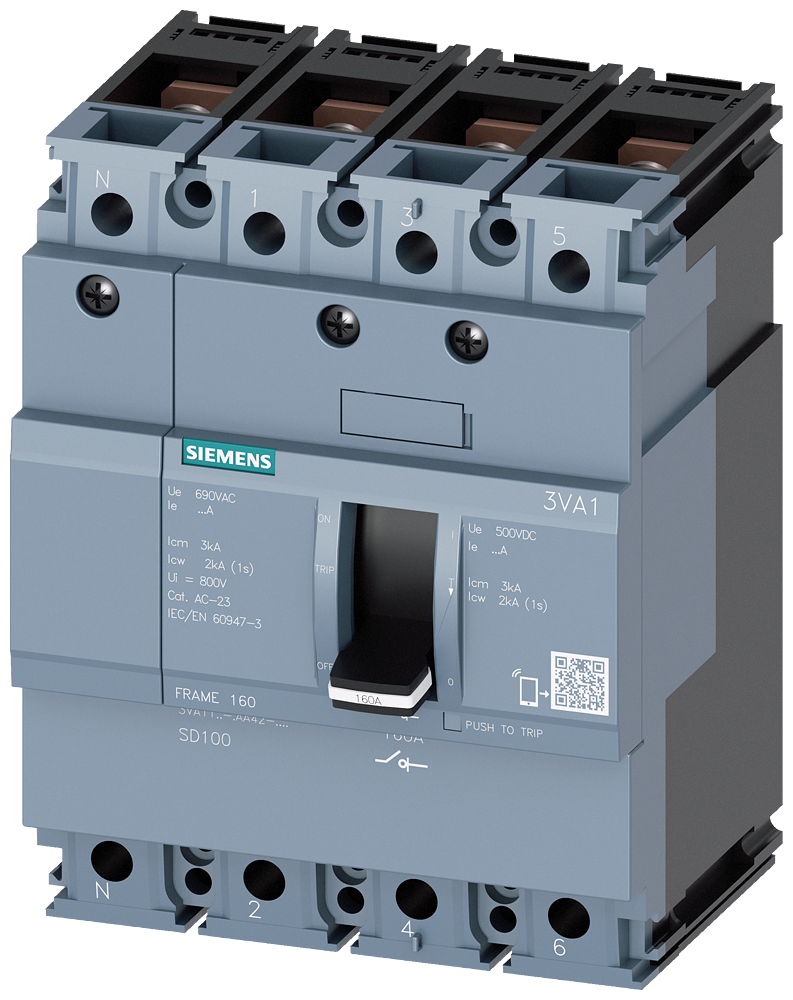 3VA1163-1AA42-0AA0 Interruptor-seccionador 3VA1 IEC, Frame 160 de 4 polos, SD100, In = 63 A, s