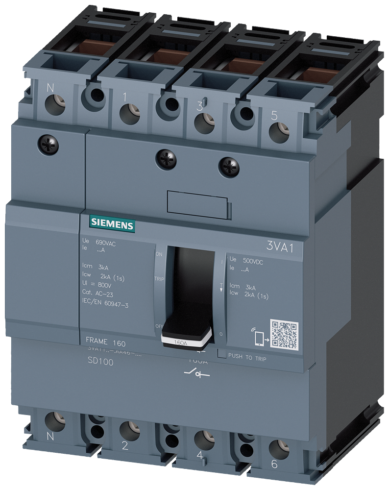 3VA1163-1AA46-0AA0 Interruptor-seccionador 3VA1 IEC, Frame 160 de 4 polos, SD100, In = 63 A, s