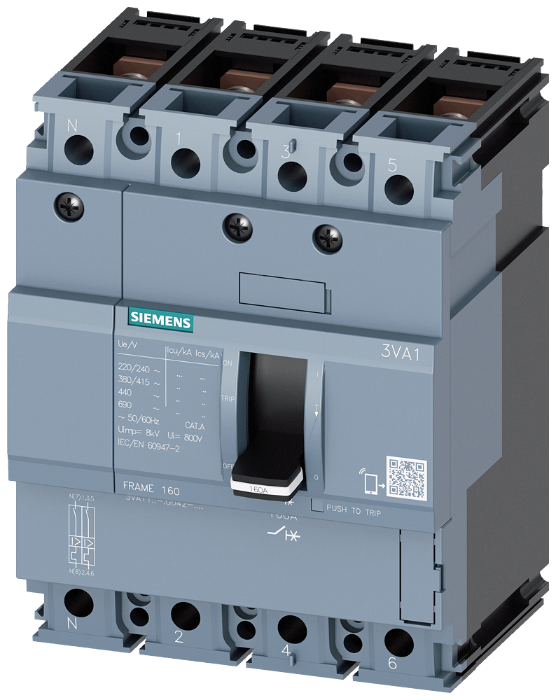 3VA1116-5GD42-0AA0 Interruptor automático 3VA1 IEC, Frame 160, clase de poder de corte M, Icu = 55 