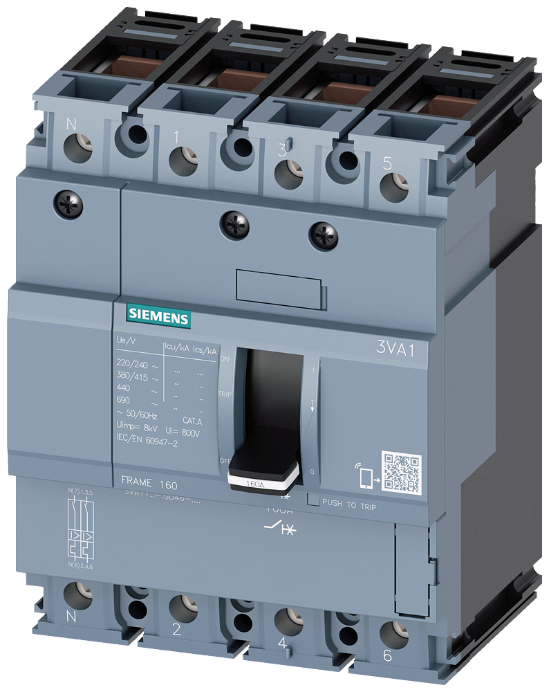 3VA1116-3GD46-0AA0 Interruptor automático 3VA1 IEC, Frame 160, clase de poder de corte N, Icu = 25 