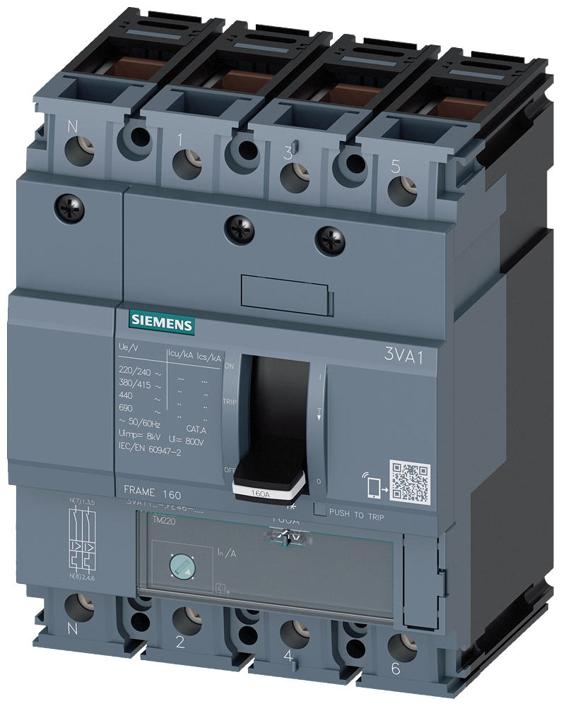 3VA1116-6GE46-0AA0 Interruptor automático 3VA1 IEC, Frame 160, clase de poder de corte H, Icu = 70 