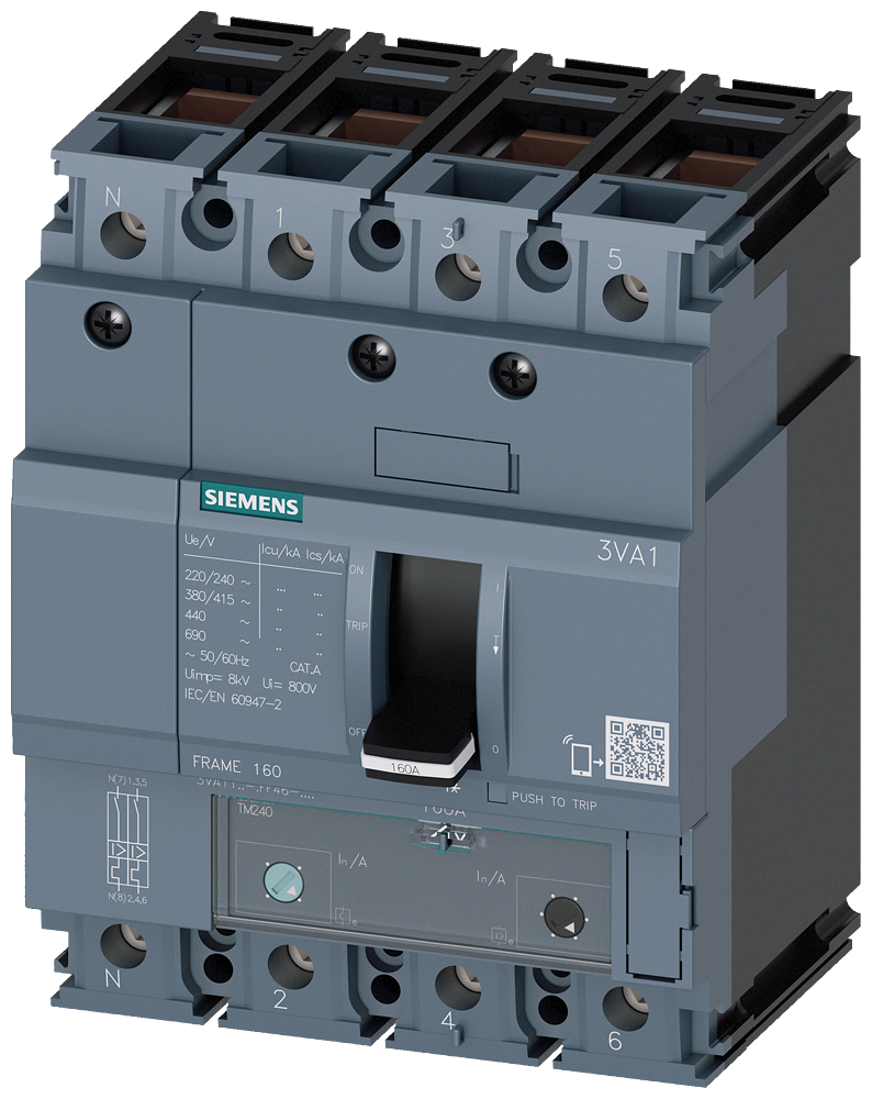 3VA1120-5GF46-0AA0 Interruptor automático 3VA1 IEC, Frame 160, clase de poder de corte M, Icu = 55 