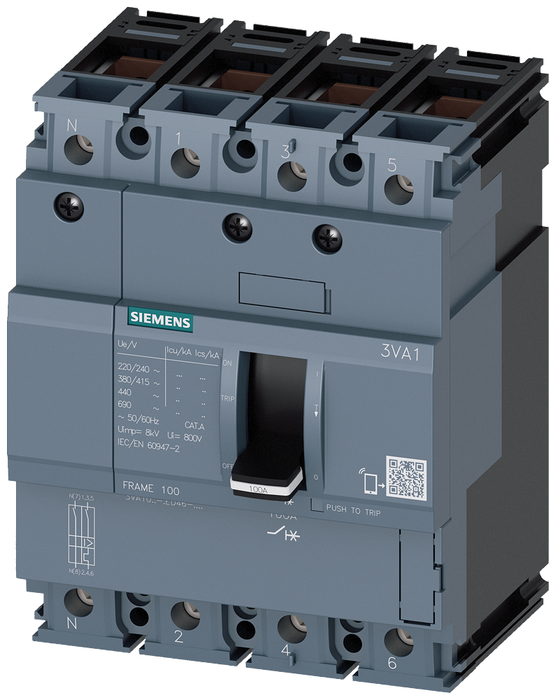 3VA1025-2ED46-0AA0 Interruptor automático 3VA1 IEC, Frame 100, clase de poder de corte B, Icu = 16&amp;