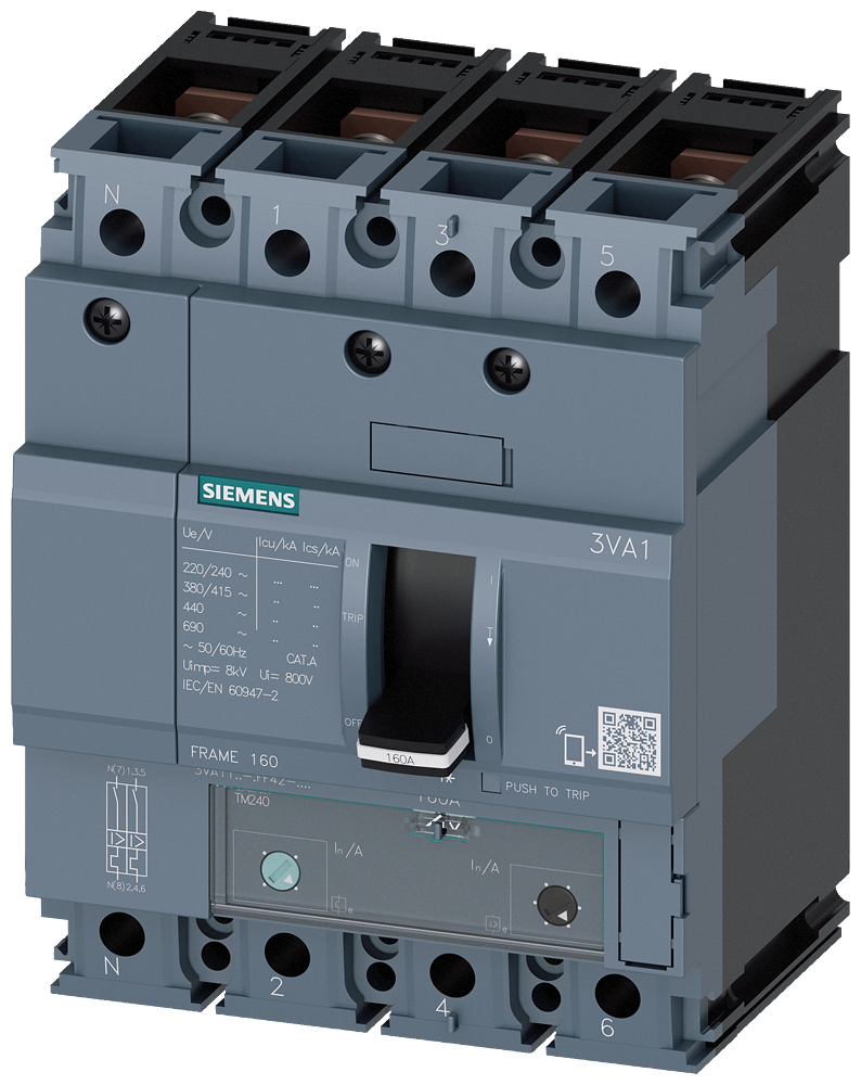 3VA1180-6GF42-0AA0 Interruptor automático 3VA1 IEC, Frame 160, clase de poder de corte H, Icu = 70 