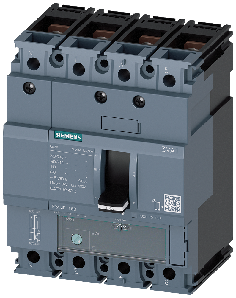 3VA1180-5EE42-0AA0 Interruptor automático 3VA1 IEC, Frame 160, clase de poder de corte M, Icu = 55 