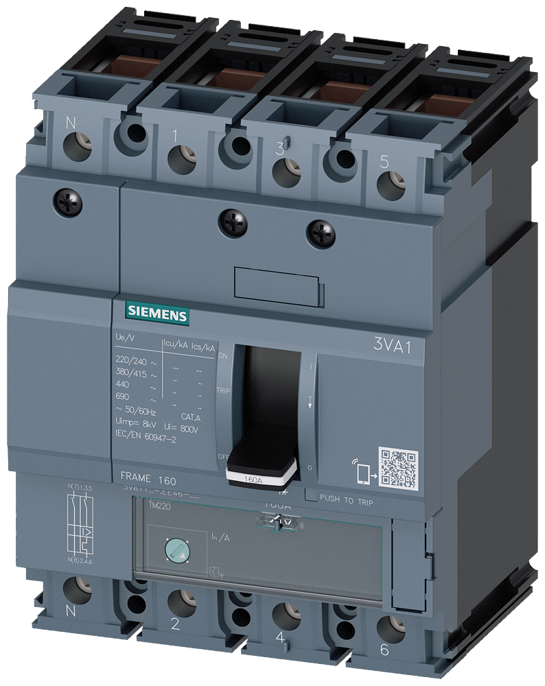 3VA1196-3EE46-0AA0 Interruptor automático 3VA1 IEC, Frame 160, clase de poder de corte N, Icu = 25 