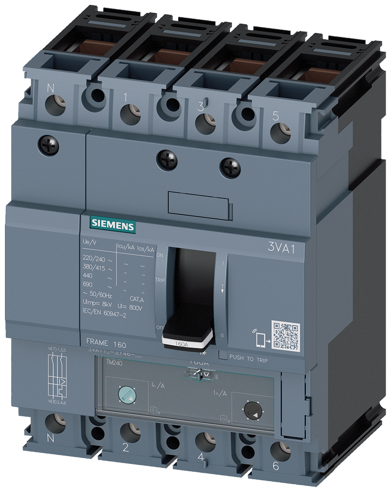 3VA1150-4EF46-0AA0 Interruptor automático 3VA1 IEC, Frame 160, clase de poder de corte S, Icu = 36 