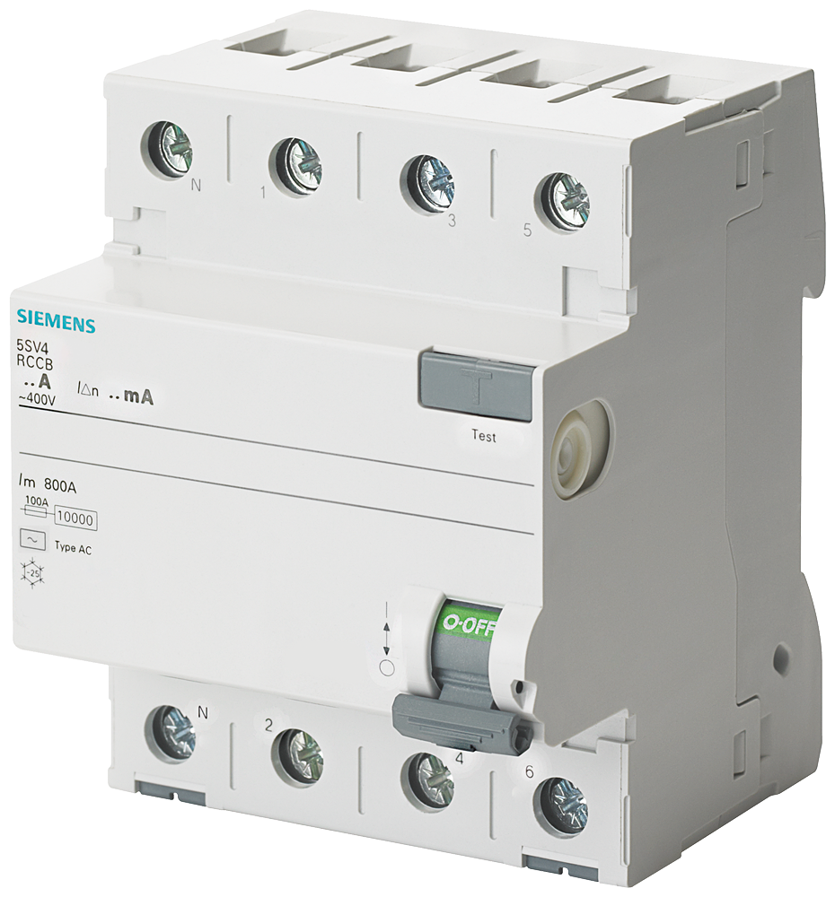 5SV4346-0KL Interruptor diferencial, de 4 polos, tipo AC, In: 63 A, 30 mA, Un AC: 400 V, N i