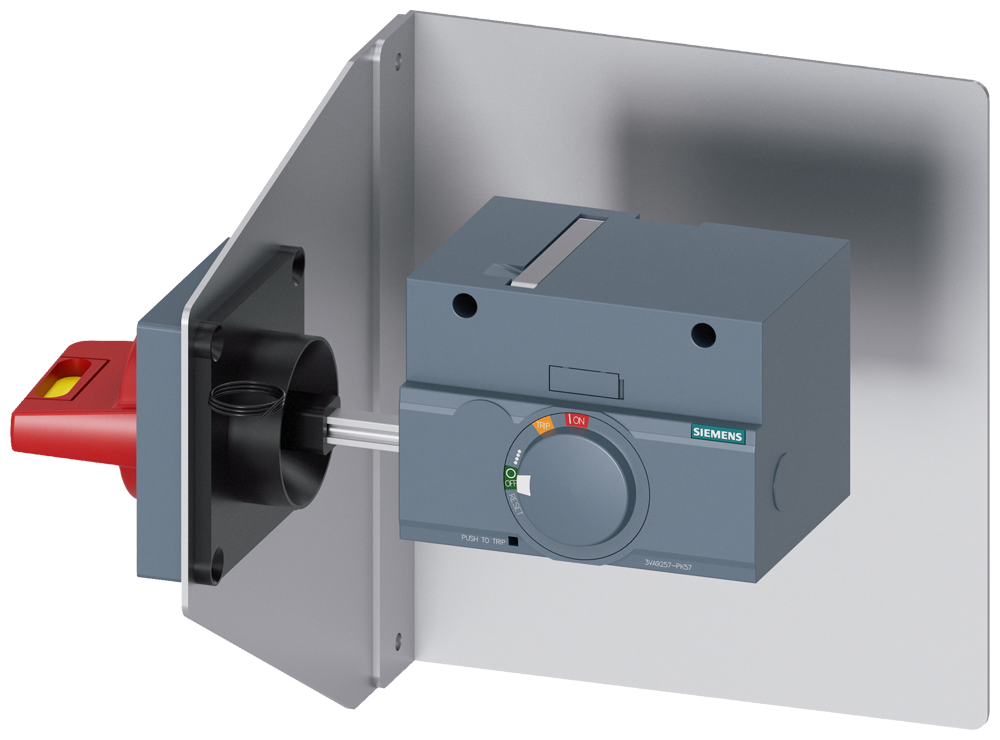3VA9257-0PK57 Accionamiento giratorio de pared lateral, parada de emergencia, IEC IP65, con es