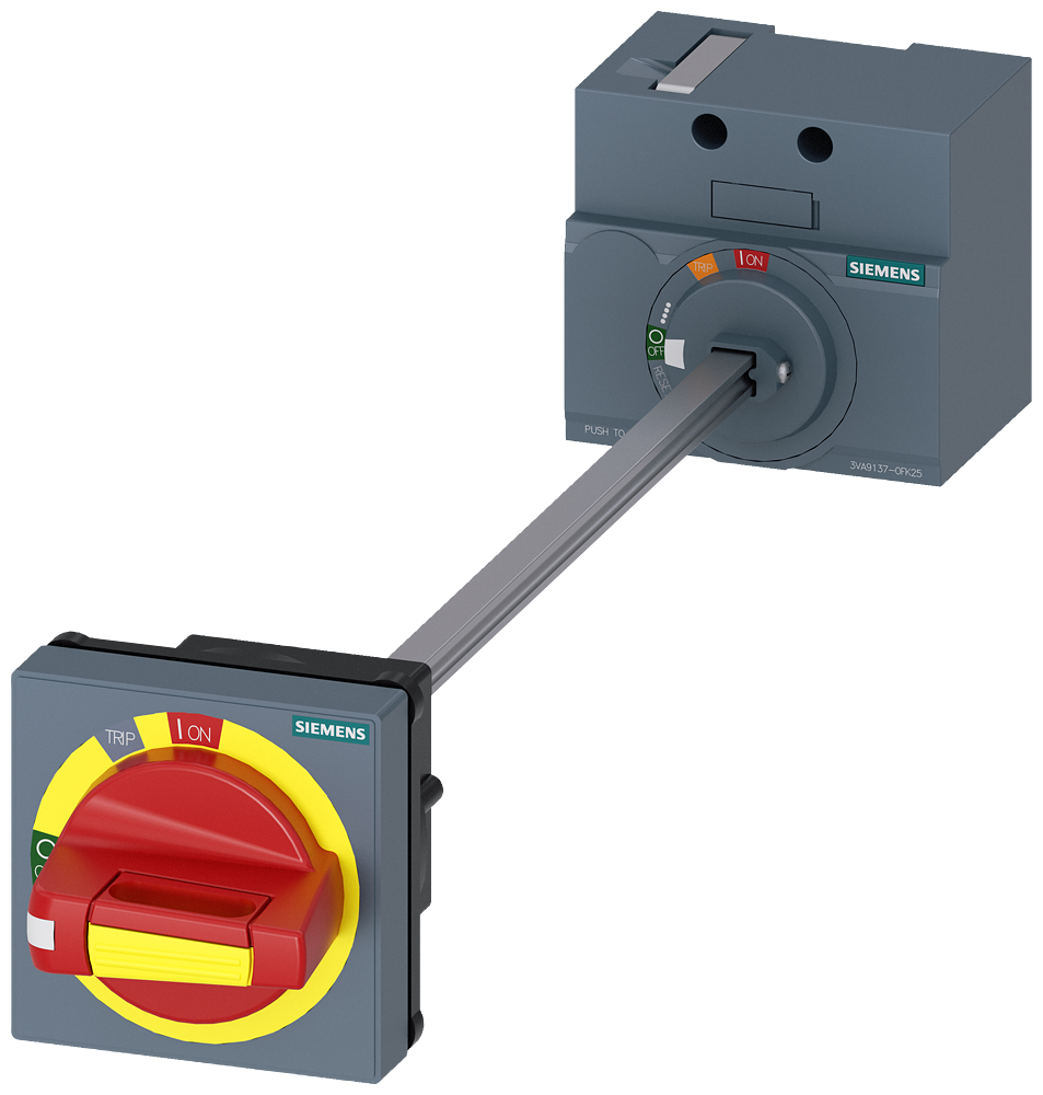 3VA9137-0FK25 Mando giratorio para montaje en puerta, desconexión de emergencia, IEC, IP65, co