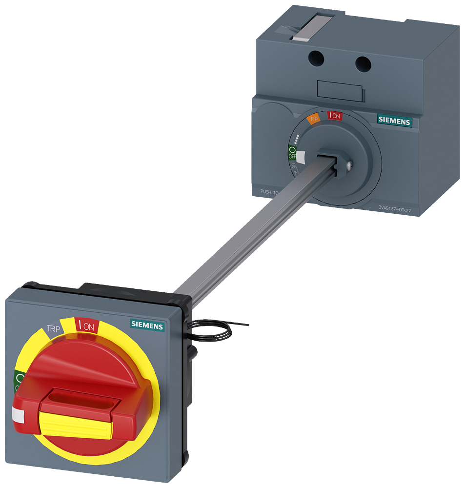 3VA9137-0FK27 Mando giratorio para montaje en puerta, desconexión de emergencia, IEC, IP65, co