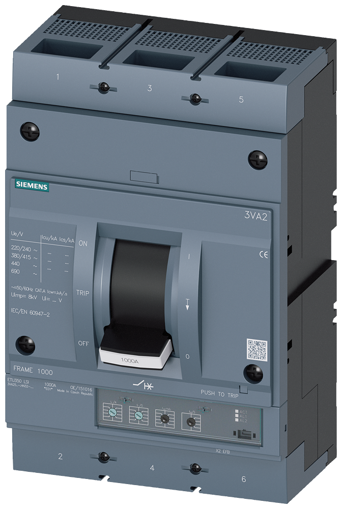 3VA2580-5HN32-0AA0 Interruptor automático 3VA2 IEC tamaño 1000 Clase de poder de corte M Icu=55 kA 