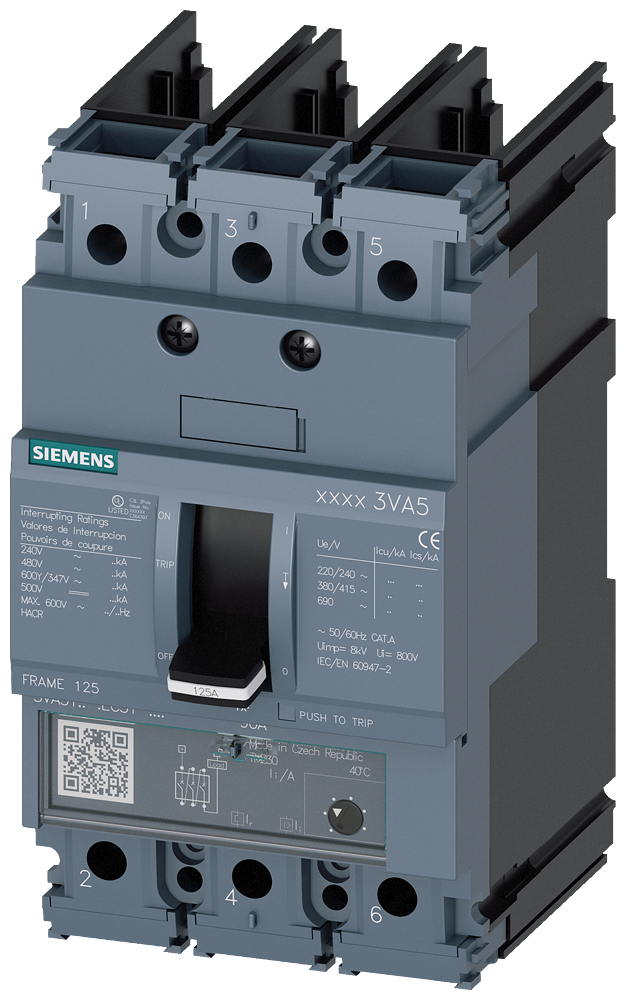 3VA5195-6EC31-0AA0 Interruptor automático 3VA5 UL, Frame 125, clase de poder de corte H, 65 kA