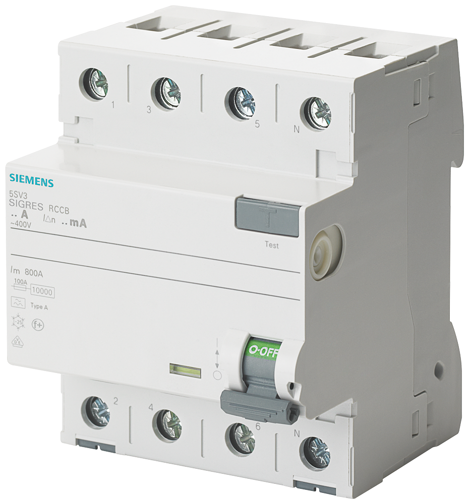 5SV3342-6KK12 Interruptor diferencial, de 4 polos, tipo A, In: 25 A, 30 mA, Un AC: 400 V, SIGR