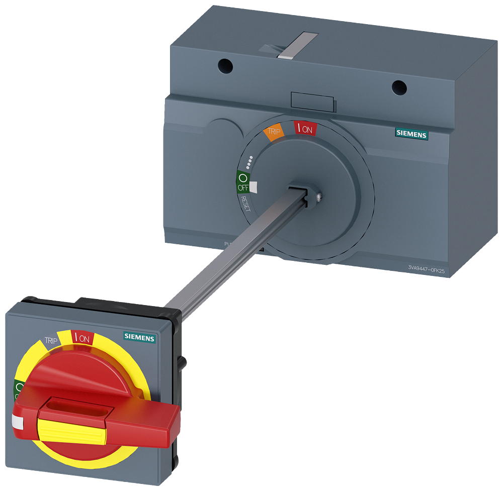 3VA9447-0FK25 Mando giratorio para montaje en puerta, desconexión de emergencia, IEC, IP65, co