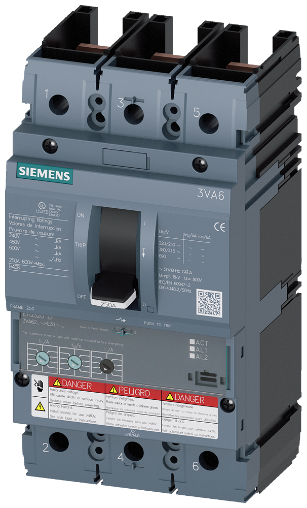 3VA6225-6HL31-0AA0 Interruptor automático 3VA6 UL, Frame 250, clase de poder de corte H, 65 kA a 48