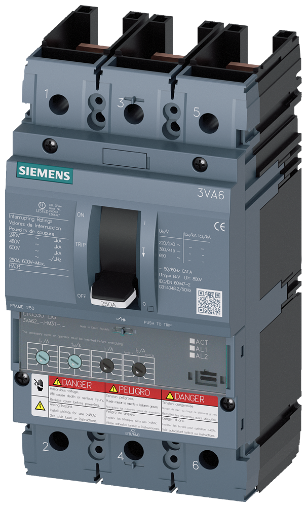 3VA6225-5HM31-0AA0 Interruptor automático 3VA6 UL, Frame 250, clase de poder de corte M, 35 kA a 48