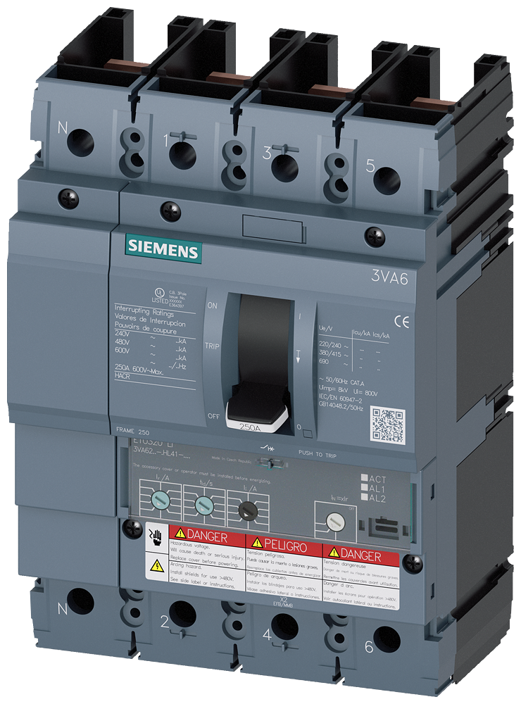 3VA6225-5HL41-0AA0 Interruptor automático 3VA6 UL, Frame 250, clase de poder de corte M, 35 kA a 48