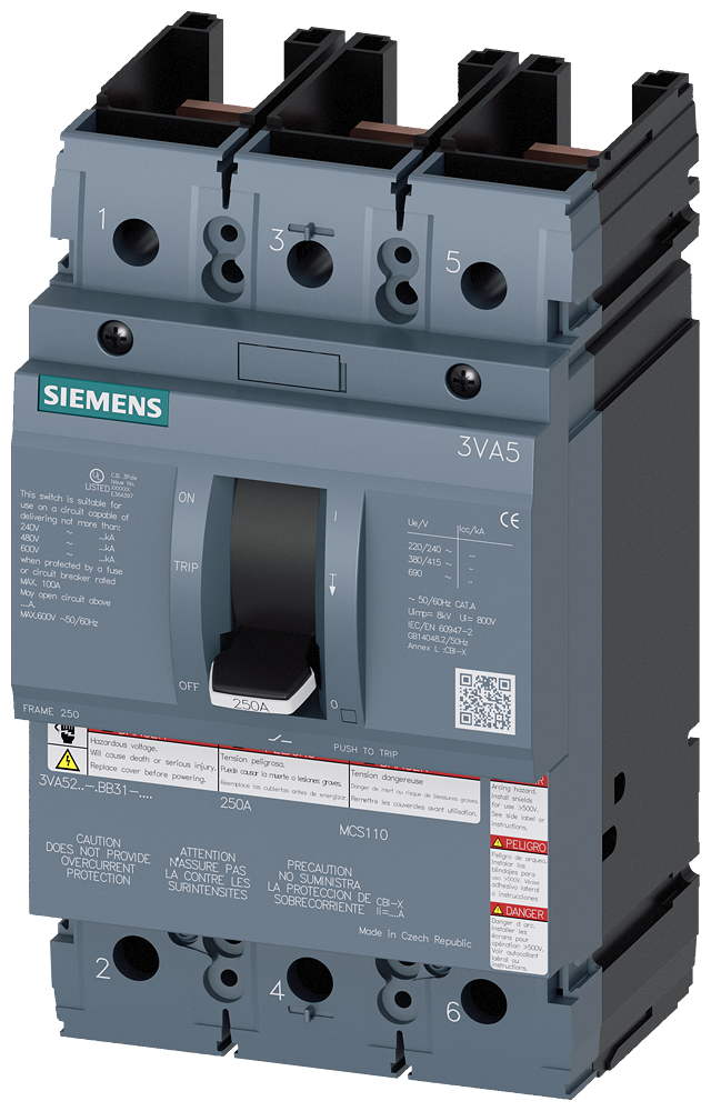 3VA5225-0BB31-0AA0 Interruptor caja moldeada 3VA5 UL, Frame 250, poder de corte máx. en cortocircui