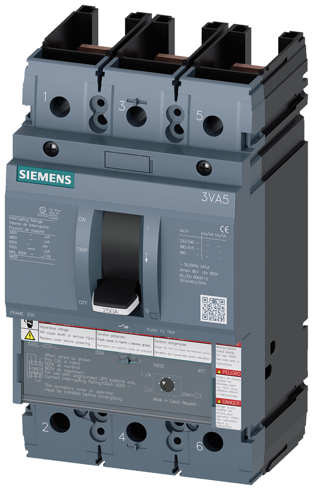 3VA5215-5EC31-0AA0 Interruptor automático 3VA5 UL, Frame 250, clase de poder de corte M, 35 kA