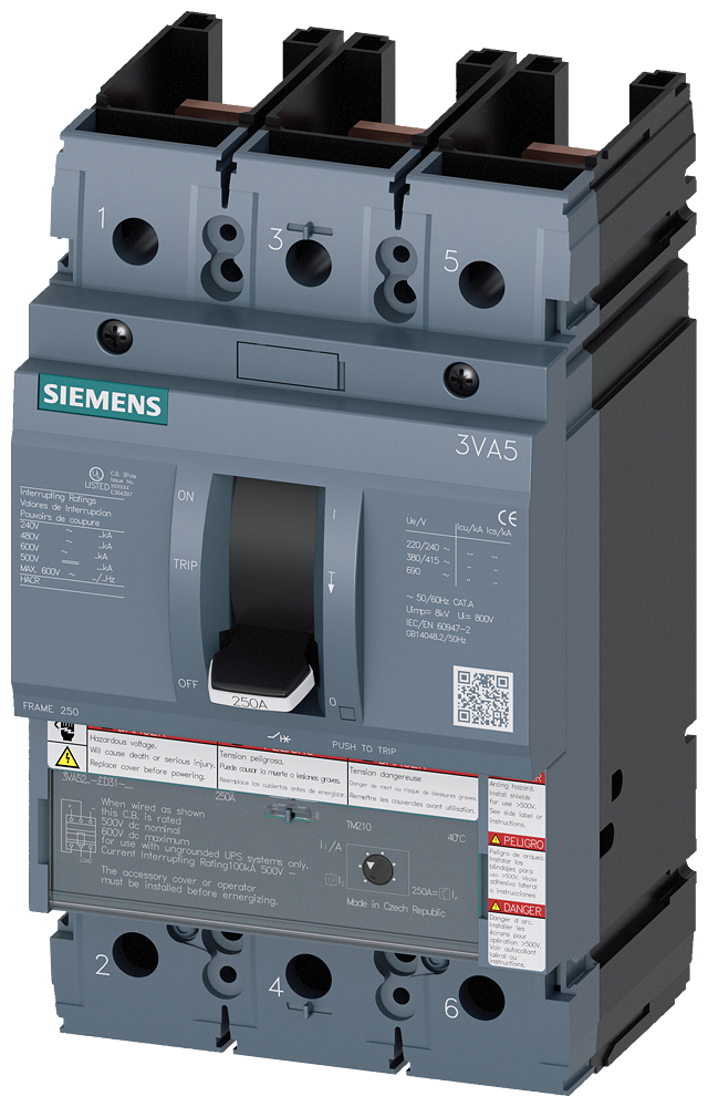 3VA5212-5ED31-0AA0 Interruptor automático 3VA5 UL, Frame 250, clase de poder de corte M, 35 kA