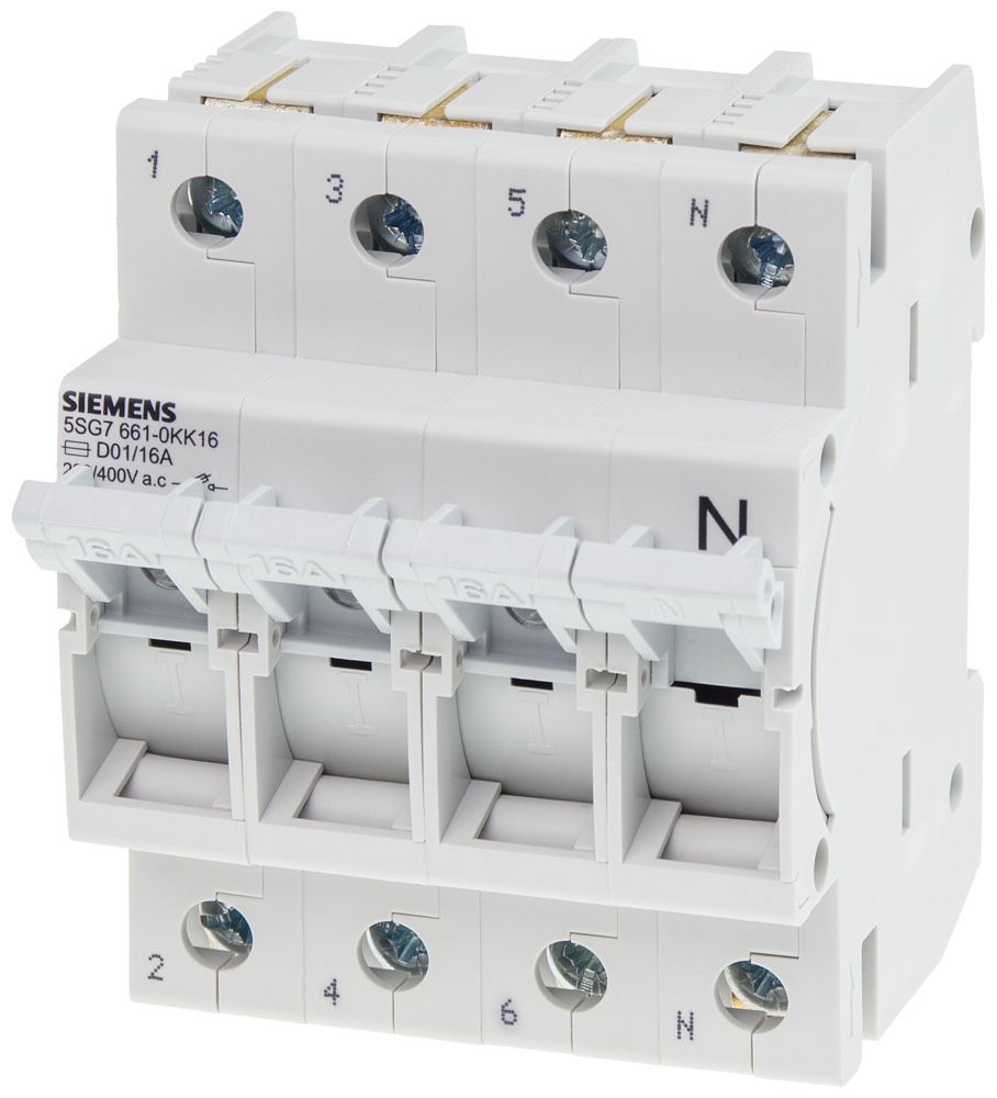 5SG7661-0KK16 MINIZED, Interruptor-seccionador-fusible, D01, 4 polos, 3P+N, In: 16 A, Un AC: 4