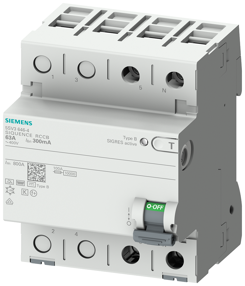 5SV3321-4 Interruptor diferencial, de 2 polos, tipo B, con retardo breve, In: 16 A, 30 mA