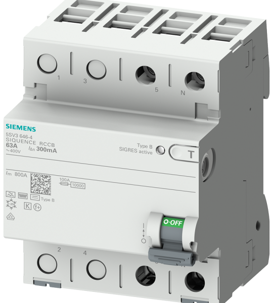 5SV3324-4 Interruptor diferencial, de 2 polos, tipo B, con retardo breve, In: 40 A, 30 mA