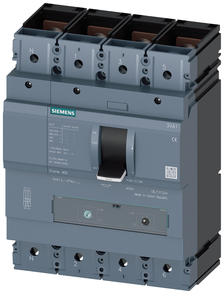 3VA1340-6GF42-0AA0 Interruptor automático 3VA1 IEC, Frame 400, clase de poder de corte H, Icu = 70 