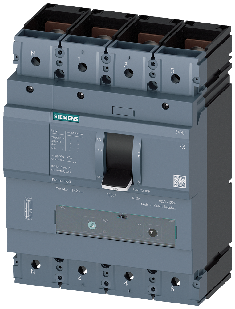 3VA1463-5FF42-0AA0 Interruptor automático 3VA1 IEC, Frame 630, clase de poder de corte S, Icu = 55 