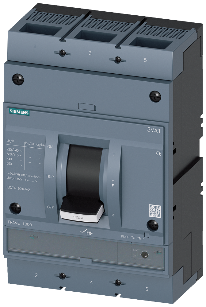 3VA1563-5MH32-0AA0 Interruptor automático 3VA1 IEC, Frame 1000, clase de poder de corte M, Icu = 55